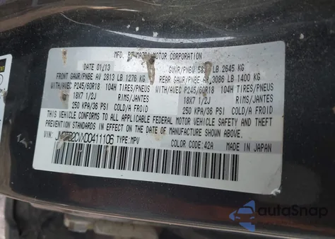 2013 Mazda Cx-9 Touring from USA, damaged, VIN JM3TB2CVXD0411106